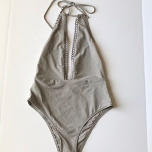 NWT Aerie / American Eagle grey plunge one piece M